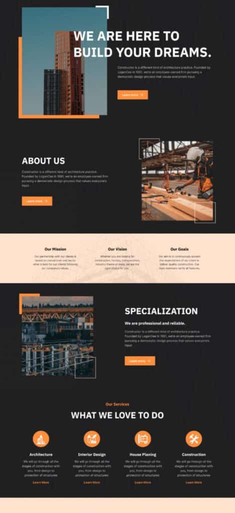 Architecture firm's promotional web page layout.