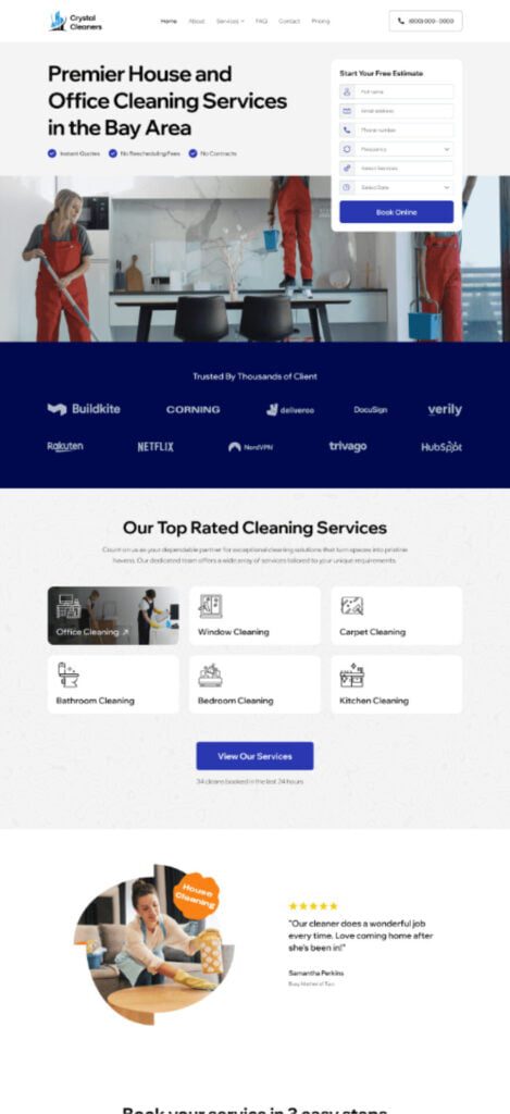 Bay Area premier cleaning services website banner.